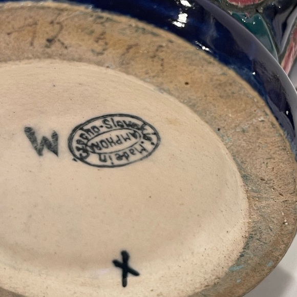 Antique Amphora ceramic vase Egypt art deco nouveau Czechoslovakia Marked Signed - Picture 10 of 16